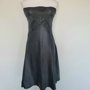 BANANA REPUBLIC 100% Silk Black Artsy Strapless Hi- Low Cocktail Dress Size 12